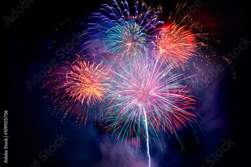 Obraz na płótnie colourful firework display set for celebration happy new year and merry christmas and fireworks on black background w salonie