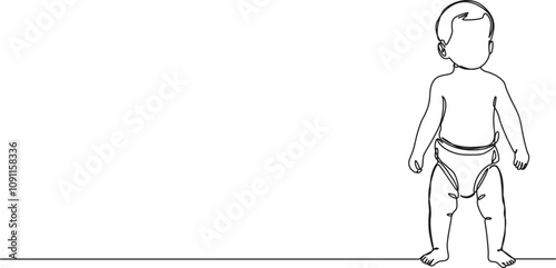 continuous single line drawing of baby in diaper, line art vector illustration