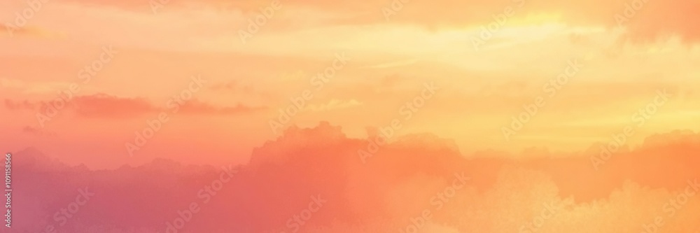 Fototapeta premium Gradual transition from orange to purple shades creates a soothing abstract watercolor sunset sky background, calming atmosphere, atmospheric perspective, distant horizon