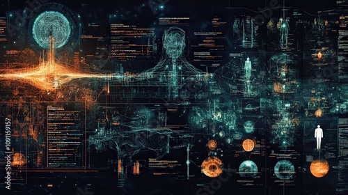 An AI system processing data, with each step showing transformation from raw inputs to smart, automated decision-making