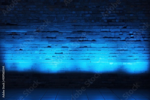 Neon blue light lines arranged in a geometric pattern on a rough brick wall, highlighting the texture --ar 3:2 --v 5.2 Job ID: ee03e95f-60f7-4e5b-ba73-4b15cbfb149c photo