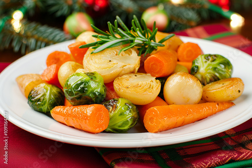 Plate of Roasted Vegetables with Carrots and Parsley photo