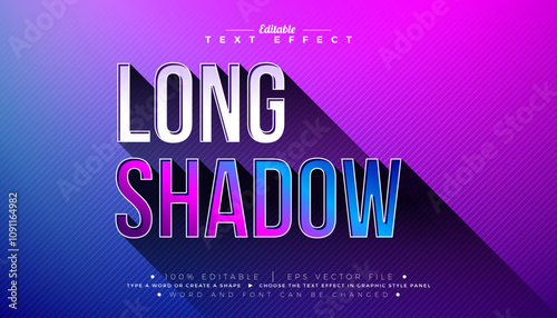 Long Shadow 3D Text Effect Design. Editable and Scalable Vector Graphic Style Effect with White and Gradient Typography Lettering and Long Shadow on Blue Violet Background. Premium Illustration
