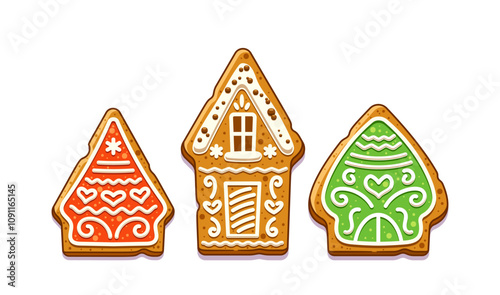 Colorful gingerbread houses on Christmas day homemade delicious xmas sweets in building shapes