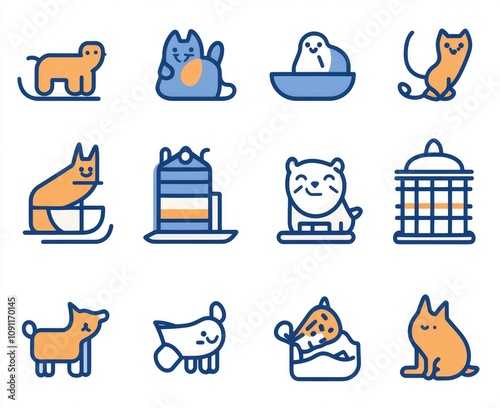 Modern line icon set featuring such items as collars, toys, food, and more. Stroke can be edited. 48x48 pixel perfect size. photo