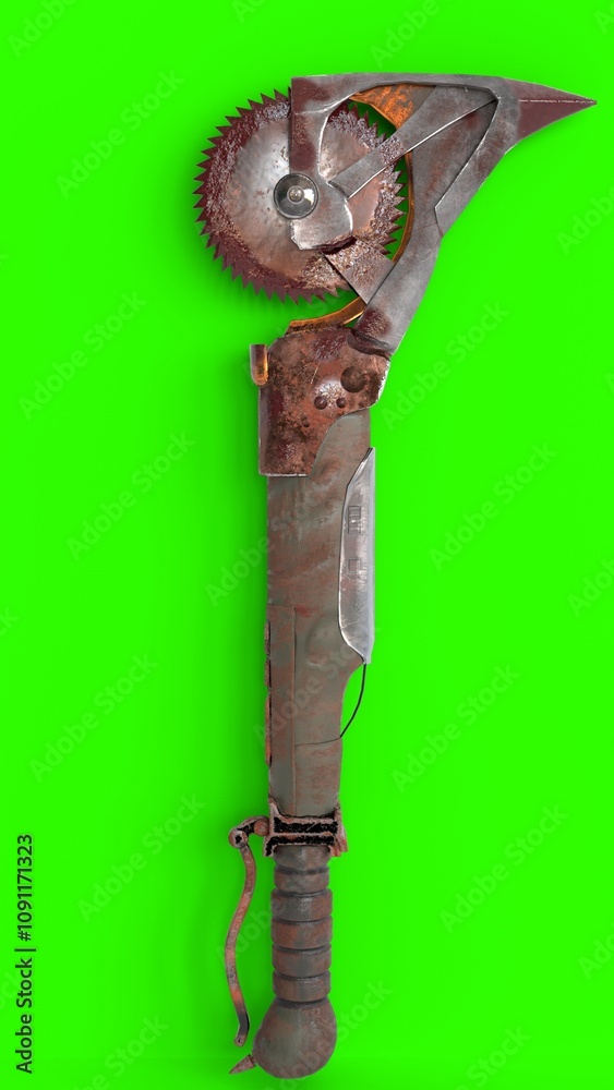 Fototapeta premium buzz saw axe with green background