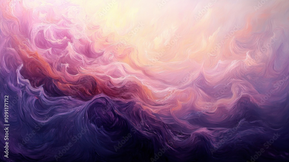 Obraz premium Dreamy Abstract Swirls of Soft Pastel Colors in a Surreal Sky Combining Pink, Lavender, and Cream Tones for Artistic Inspiration and Relaxation Imagery