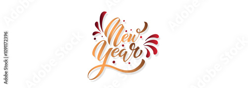 Happy New Year hand lettering calligraphy. Vector holiday illustration element. Typographic element for banner, poster, congratulations.