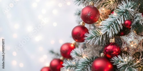 Festive Christmas and New Year decorations with glittering lights and ornaments, decoration, lights