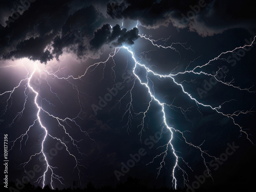 electric thunder lightning bolts against dark background dynamic natural energy concept