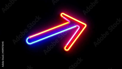 colorful neon light arrow on black background 