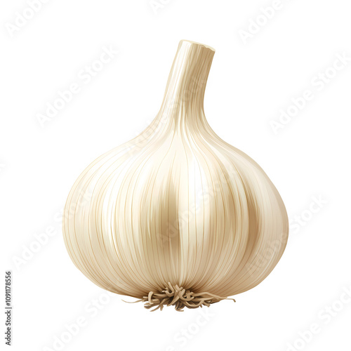 Fresh garlic bulb with smooth skin and roots, perfect for cooking
