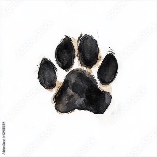 A dog or cat's paw print graphic illustration. Perfect for decoration, design, crafts, scrapbooking, pet tags. Hand-drawn watercolour illustration on white background.