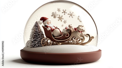 Santa s sleigh snow globe, gifts tumbling, isolated white background, watercolor style photo