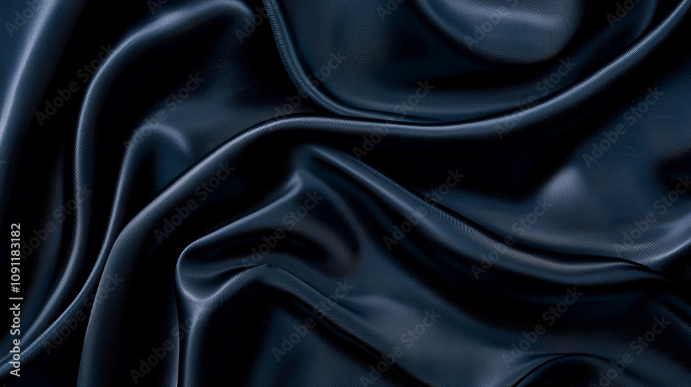 Fototapeta premium Luxurious black silk fabric with smooth, flowing texture, creating elegant folds and glossy sheen. Perfect for fashion, design, and textile backgrounds