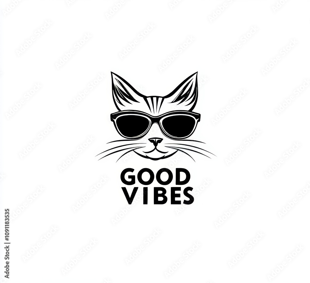 Fototapeta premium This cute illustration shows a cat wearing sunglasses and having a good time.