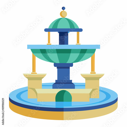 Courtyard Fountain Vector on White Background