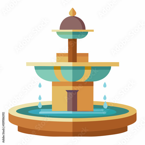 Courtyard Fountain Vector on White Background