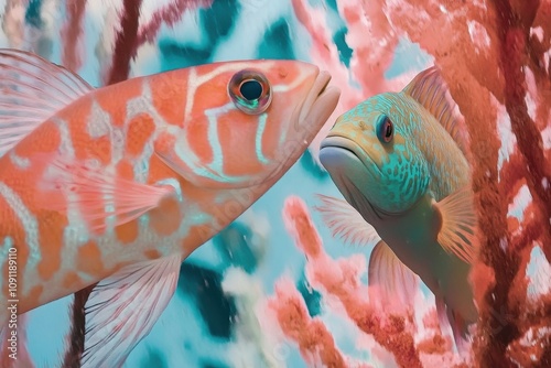 Cleaner Wrasse and Parrotfish Interaction  photo