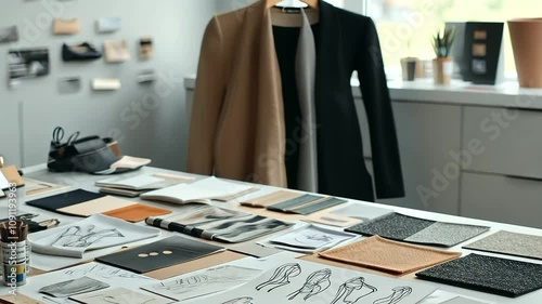 1_Fashion Sketches on Designer Inspiration Board with Fabric Swatches