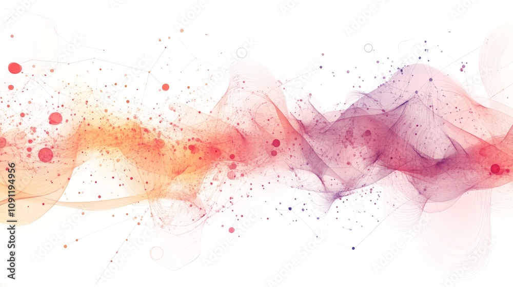 Fototapeta premium A vibrant display of abstract waves created with soft colors and gentle splashes. The artwork features gradients of pink, orange, and purple, producing a sense of motion and fluidity in design.