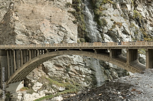 Bridge over Hunza River, near Karimabad town. Karakoram Mountains. Gilgit-Baltistan region. Pakistan. Asia. photo