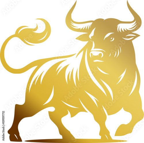 Majestic Strength Golden Bull Vector Art Designs, Golden Power Elegant Bull Vector Illustrations, Bullish Beauty Intricate Gold Bull Vector Graphics.