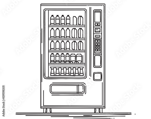 Vending machine with drink. Continuous line sketch