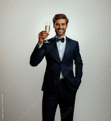Elegant Man in Festive Suit Toasting to New Year