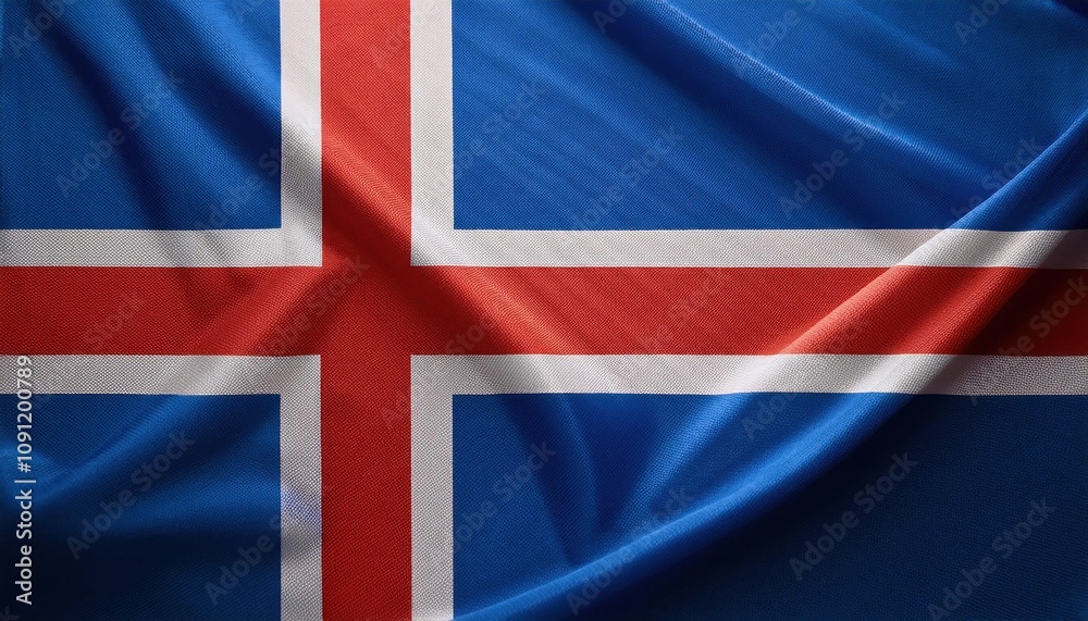 Fototapeta premium Vibrant Textured Icelandic Flag. Symbol of Nordic Heritage, Cultural Identity, and Natural Resilience for Use in Travel Media, Educational Projects, and Scandinavian Design Inspiration