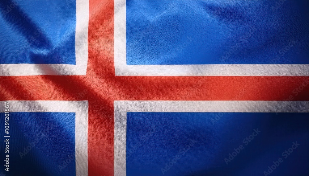 Fototapeta premium Vibrant Textured Icelandic Flag. Symbol of Nordic Heritage, Cultural Identity, and Natural Resilience for Use in Travel Media, Educational Projects, and Scandinavian Design Inspiration
