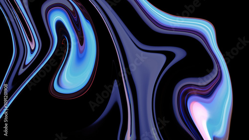 3d Abstract fluid holographic iridescent neon waves in motion dark background. Gradient background design element for you banners, backgrounds, wallpapers and covers.
