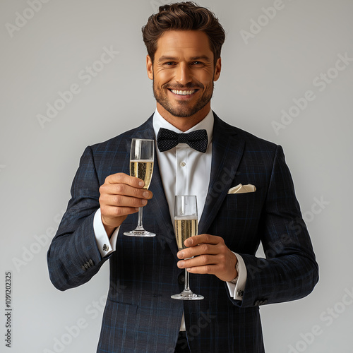 Elegant Man in Festive Suit Toasting to New Year