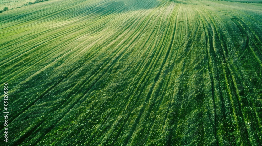 Land From Above. Aerial View of Green Meadow with Blue Sky on Sunny Day Land From Above. Aerial View of Green Meadow with Blue Sky on Sunny Day