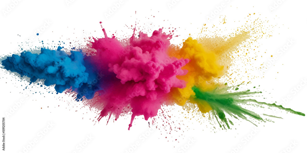 Fototapeta premium Colorful smoke rainbow painted fog festival background. Colorful rainbow paint color smoke cloud explosion isolated on transparent background.