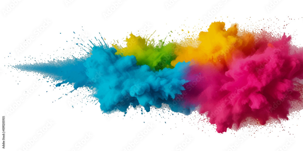 Fototapeta premium Colorful smoke rainbow painted fog festival background. Colorful rainbow paint color smoke cloud explosion isolated on transparent background.