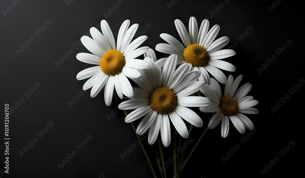 Obraz premium white daisies on a black paper texture background with copy space