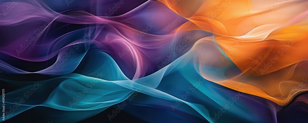 Abstract Colorful Waves of Light in Shades of Purple, Orange, and Blue with Gradients and Smooth Flowing Textures on a Dark Background for Creative Designs Abstract Colorful Waves of Light in Shades of Purple, Orange, and Blue with Gradients and Smooth Flowing Textures on a Dark Background for Creative Designs