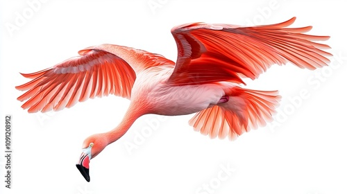 A Majestic Flamingo Soaring Through the Sky. A Stunning Portrait of a Pink Flamingo in Flight. A Breathtaking View of a Flamingo's Wings and Detail. An Exquisite Image of a Flamingo in Flight photo