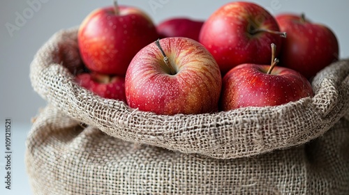 Fresh Red Apples in a Burlap Bag - A Healthy and Delicious Autumn Harvest photo