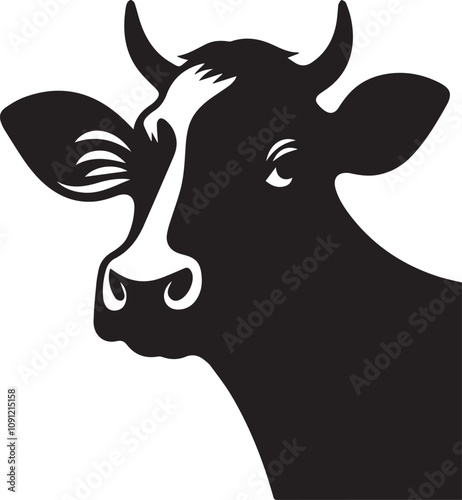 A silhouette of a cow with one ear perked up listening