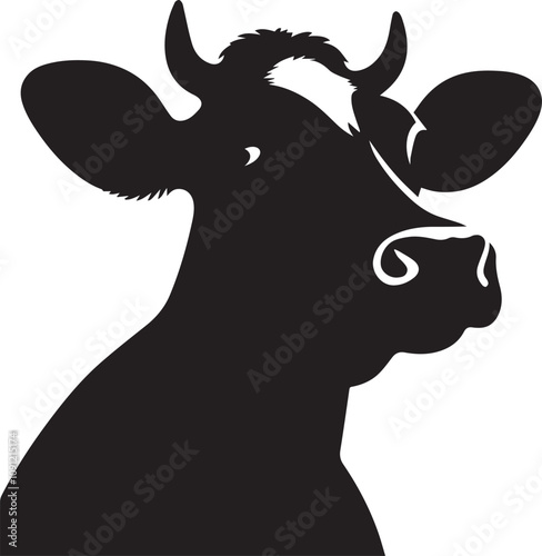A silhouette of a cow with one ear perked up listening
