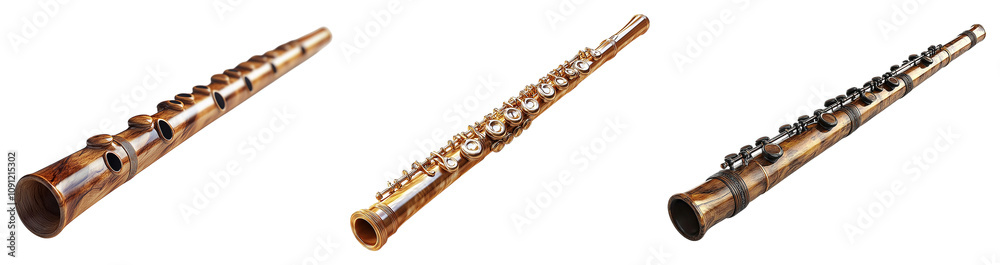 Fototapeta premium Wooden Flute on Transparent Background