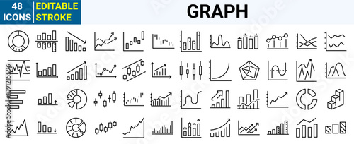 Graph and charts web line icons. data elements, bar and pie, diagrams for business infographics. visualization of data statistic and analytics. vector illustration