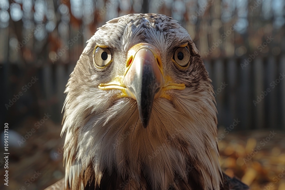 Obraz premium Majestic white tailed eagle residing in a spacious aviary environment for conservation purposes