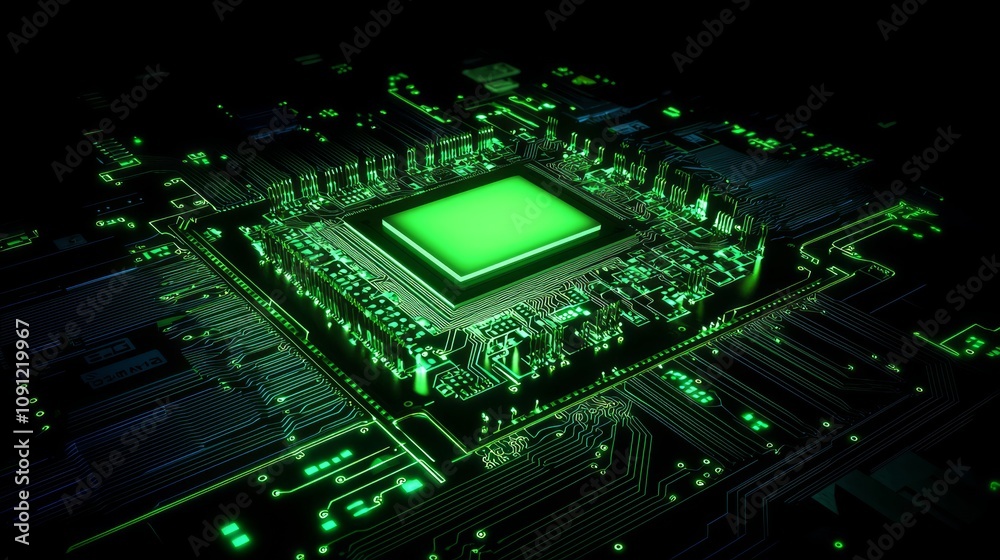 Fototapeta premium Futuristic Spyware Technology - Intricate Neon Circuit Board Design