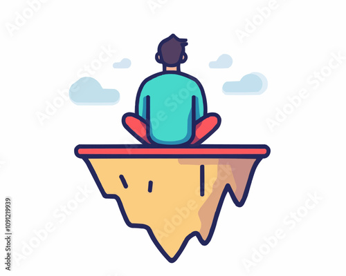 Psychology anxiety, phobia, acrophobia mental problem outline color icon. People psychology, mental disorder or acrophobia phobia thin line vector sign with sacred man sitting on edge of cliff