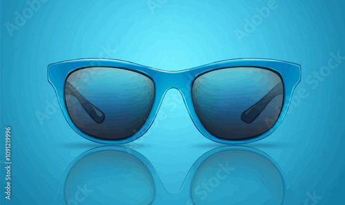 Pair of sunglasses with reflective lenses and a stylish frame, isolated. Vector illustration.
