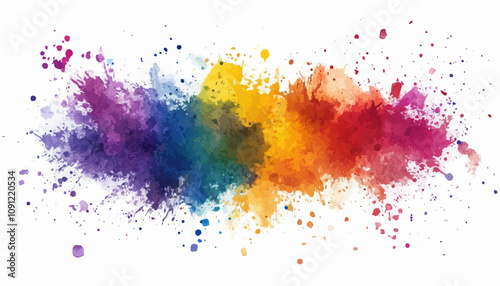 Colorful Ink Splash, Paint Splatter powder festival explosion burst isolated white background, Watercolor stain