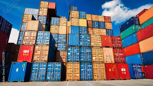 Stacked Colorful Shipping Containers in Bright Sunlight

 photo